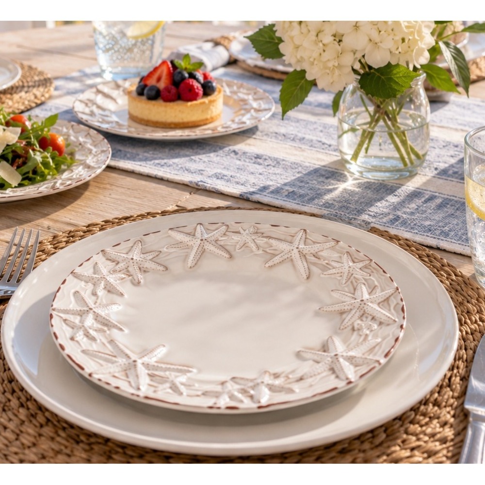 Mud Pie Sanibel Starfish Ceramic 3D Salad Plates 8" Coastal Beach House Set of 4